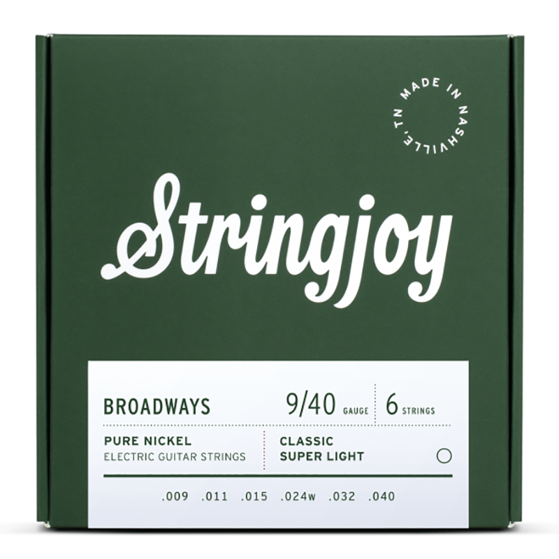Stringjoy Broadways BR0940 Pure Nickel Electric Guitar Strings, Classic Super Light 9-40