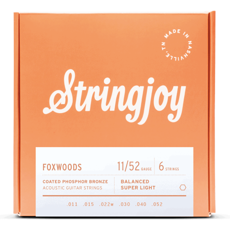 Stringjoy Foxwoods FW1152 Coated Phosphor Bronze Acoustic Guitar Strings, Super Light 11-52