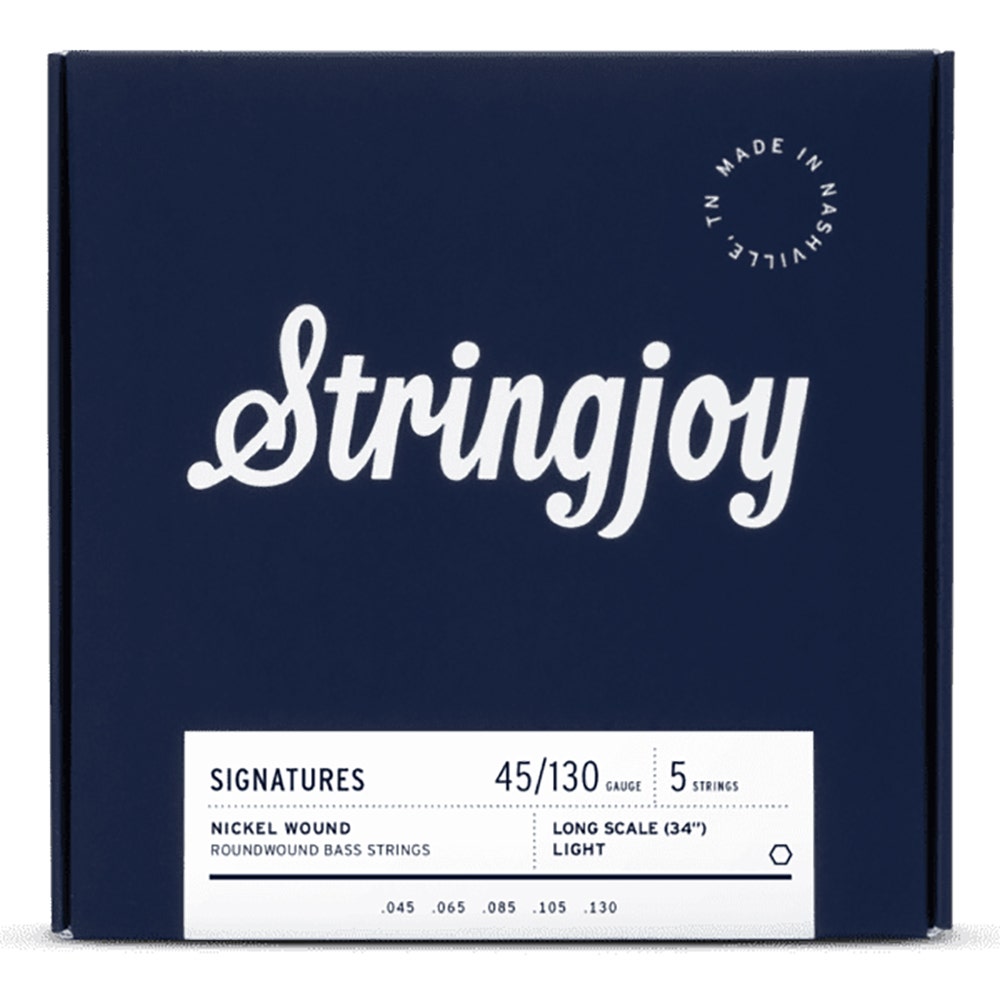 Stringjoy SJ-BA45130LS 5-String Long-Scale Nickel-Wound Bass Guitar Strings, Light 45-130
