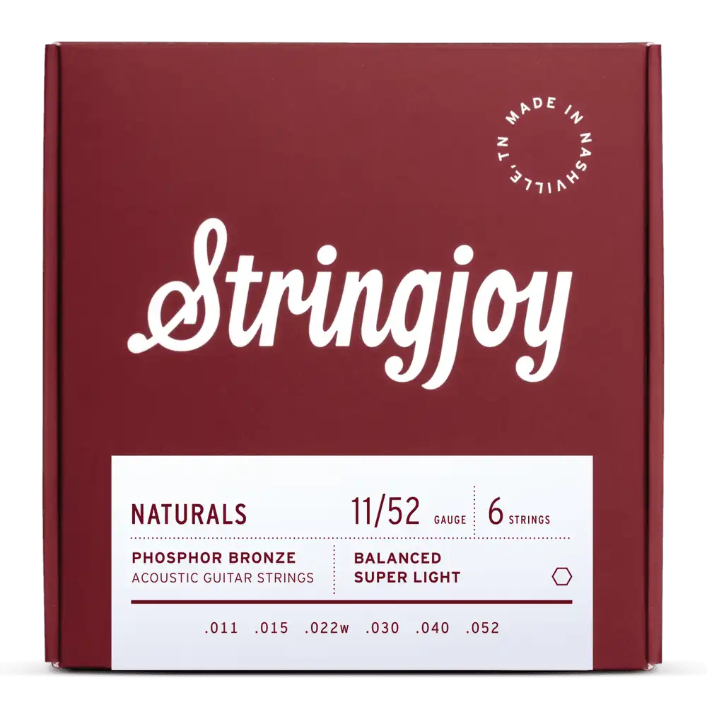 Stringjoy Naturals Phosphor Bronze Acoustic Guitar Strings, Super Light 11-52