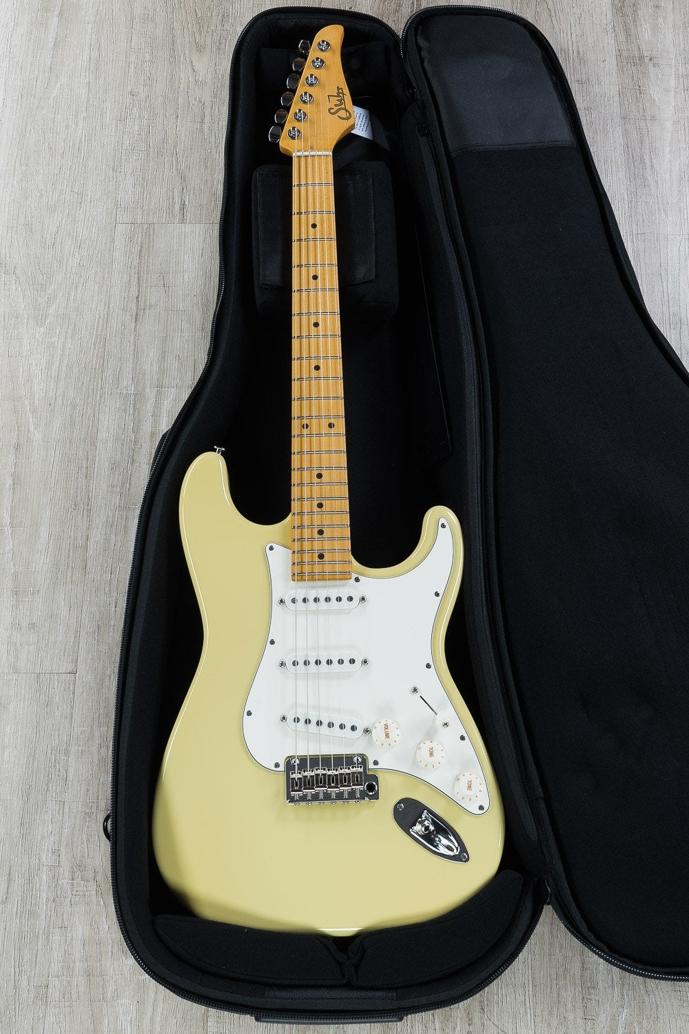 Suhr Classic S SSS Electric Guitar, Maple Fingerboard, SSCII, Deluxe Gig Bag - Vintage Yellow