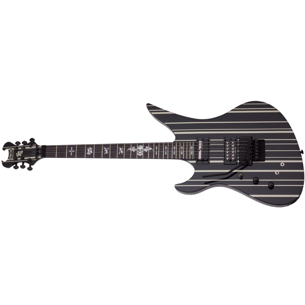Schecter Synyster Gates Custom-S Sustainiac Left Handed Electric Guitar - Gloss Black & Silver Pinstripes