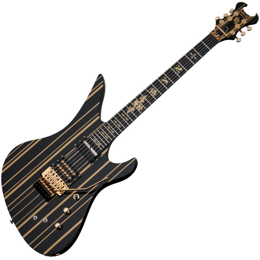 Schecter Synyster Custom-S Synyster Gates Signature Electric Guitar Black and Gold Pinstripe Finish w/ Sustainiac System