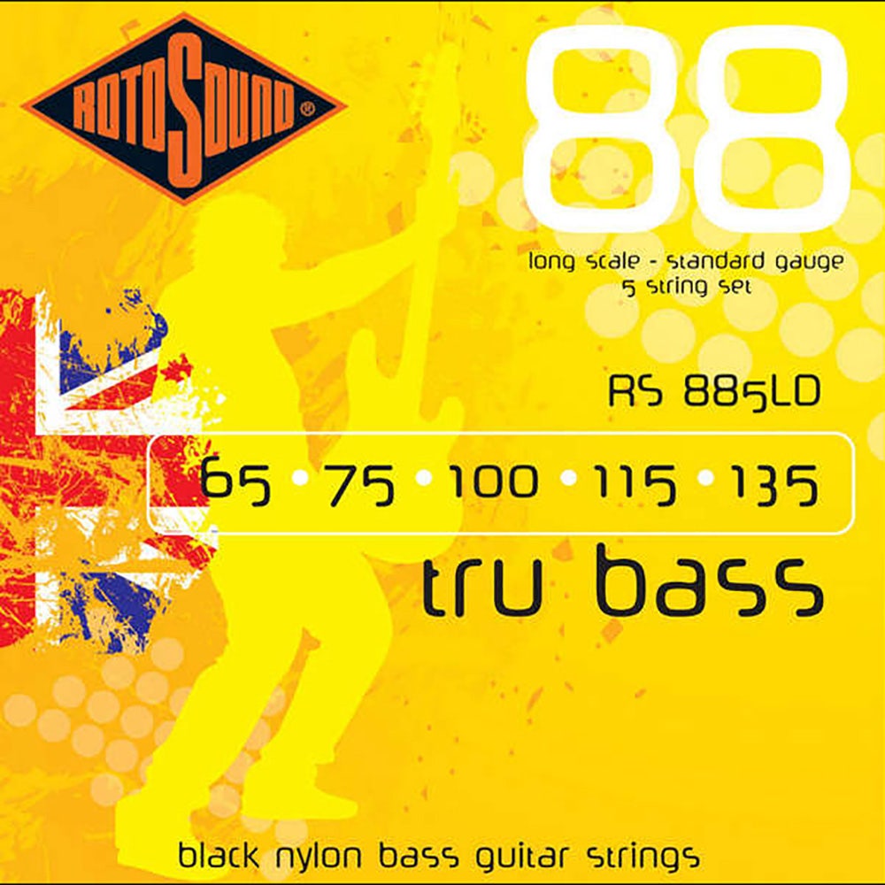Rotosound RS885LD Black Nylon Flatwound 5-String Bass Guitar Strings 65-135