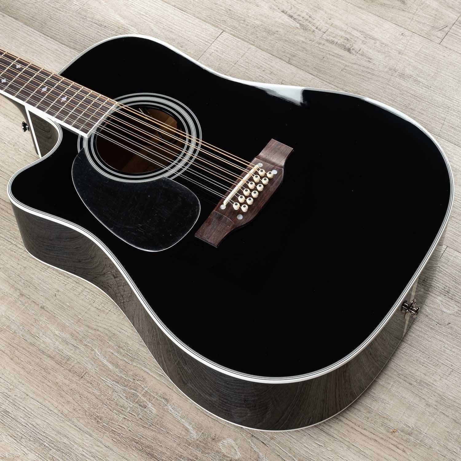 Takamine EF381SC 12-String Dreadnought Left-Handed Acoustic-Electric Guitar with Hard Case, Black (B-STOCK)
