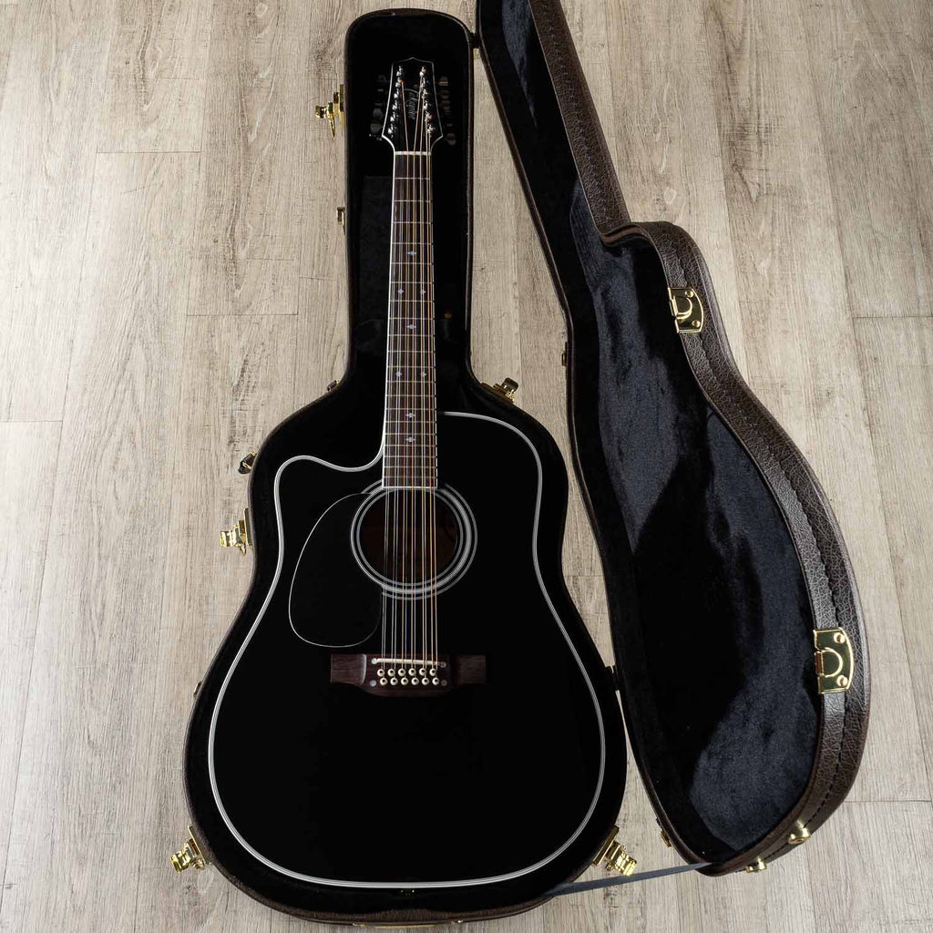 Takamine EF381SC 12-String Dreadnought Left-Handed Acoustic-Electric Guitar with Hard Case, Black (B-STOCK)