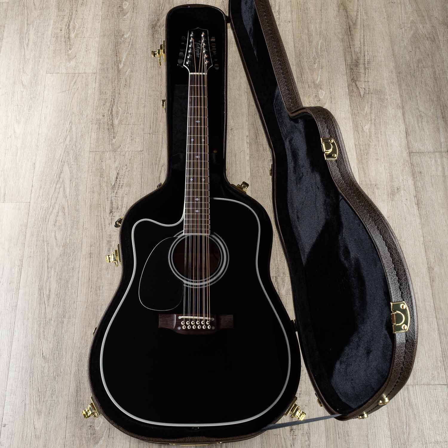 Takamine EF381SC 12-String Dreadnought Left-Handed Acoustic-Electric Guitar with Hard Case, Black (B-STOCK)