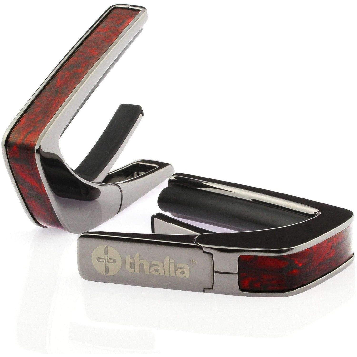 Thalia Exotic Shell Collection Black Chrome Finish Guitar Capo, Crimson Paua Inlay