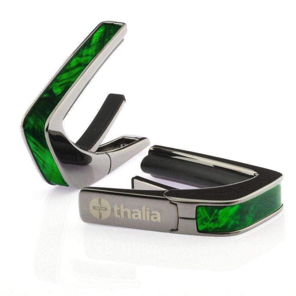 Thalia Exotic Shell Collection Black Chrome Finish Guitar Capo, Green Angel Wing Inlay