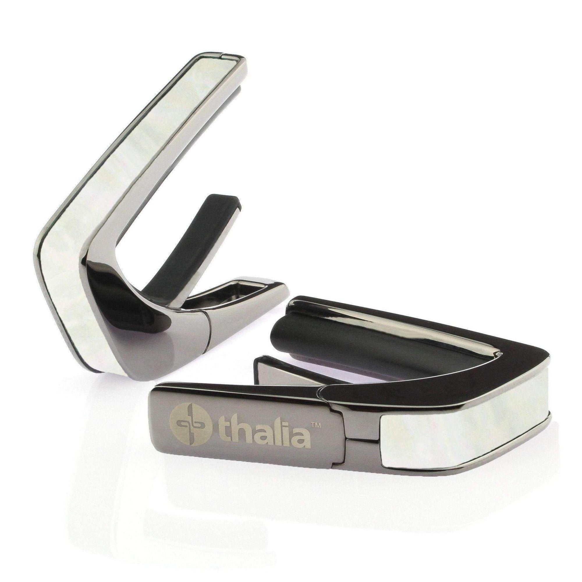 Thalia Exotic Shell Collection Black Chrome Finish Guitar Capo, White Mother of Pearl Inlay