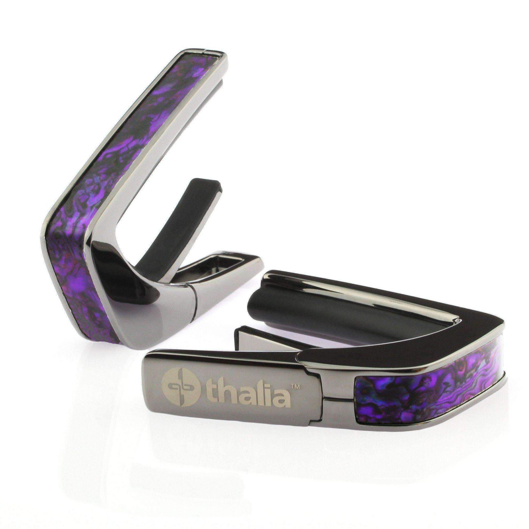 Thalia Exotic Shell Collection Black Chrome Finish Guitar Capo, Purple Paua Inlay