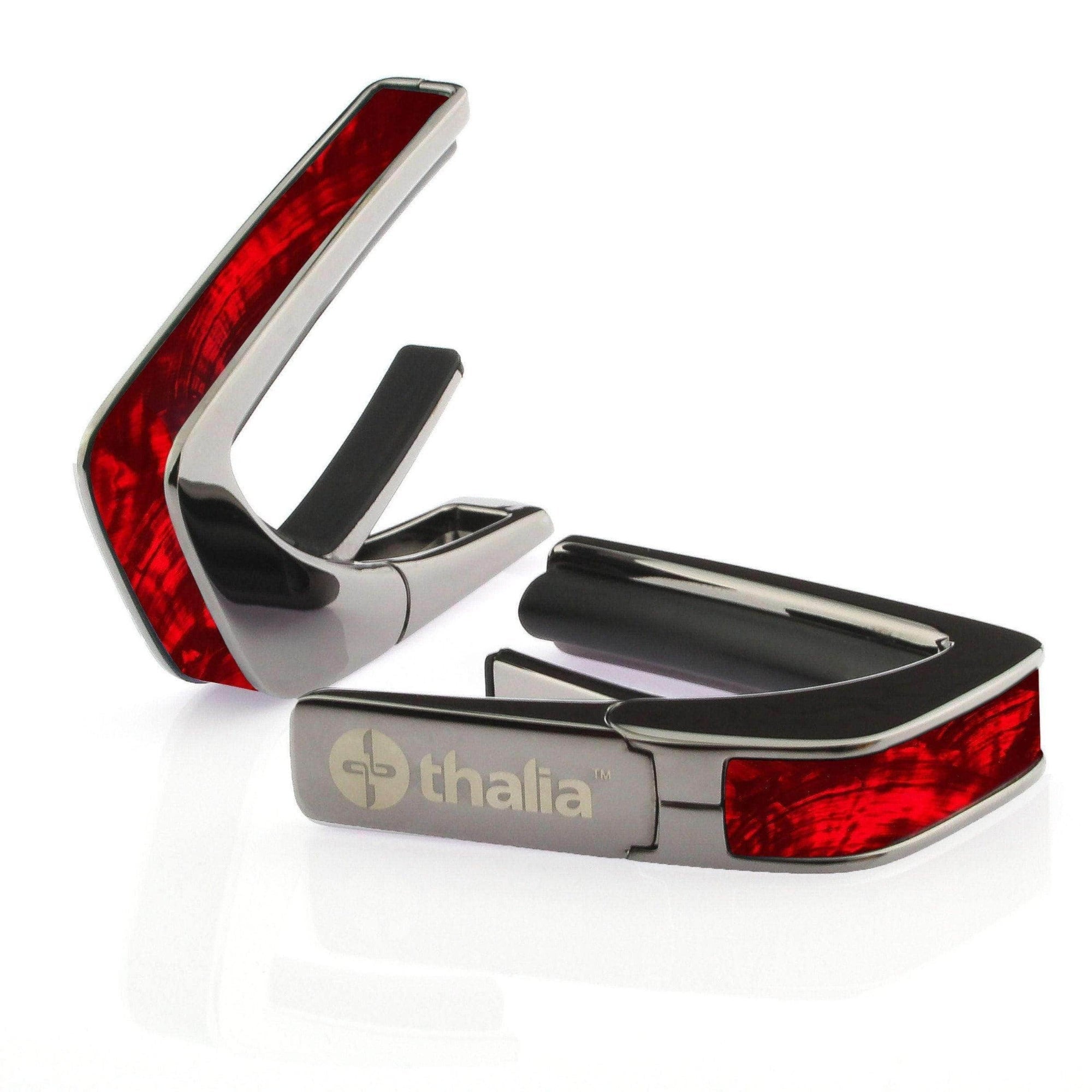 Thalia Exotic Shell Collection Black Chrome Finish Guitar Capo, Red Angel Wing Inlay
