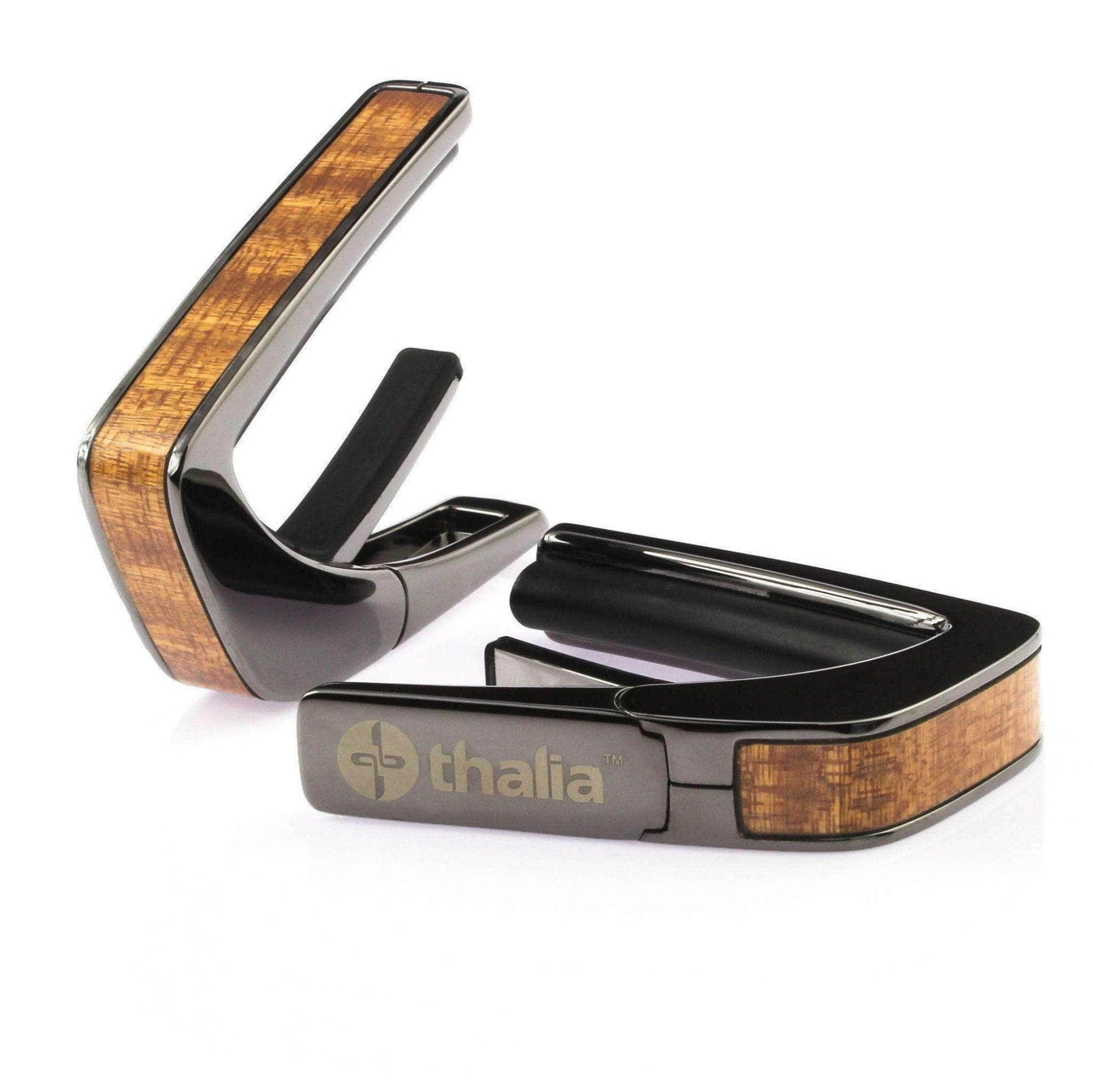 Thalia Exotic Wood Collection Black Chrome Finish Guitar Capo, Sapele Inlay