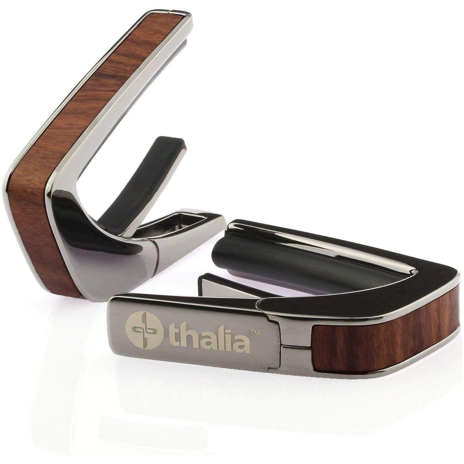 Thalia Exotic Wood Collection Black Chrome Finish Guitar Capo, Santos Rosewood Inlay
