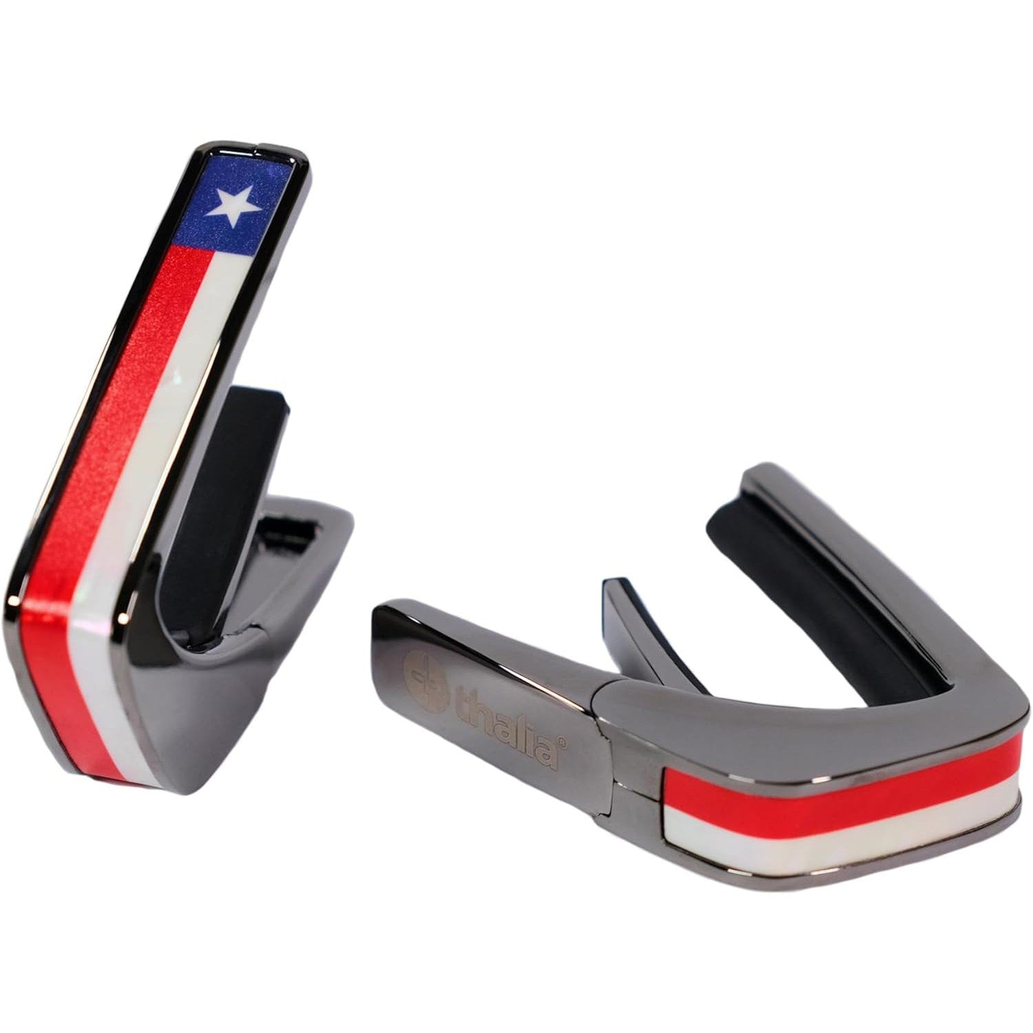 Thalia Deluxe Series Black Chrome Finish Guitar Capo, Texas Lone Star