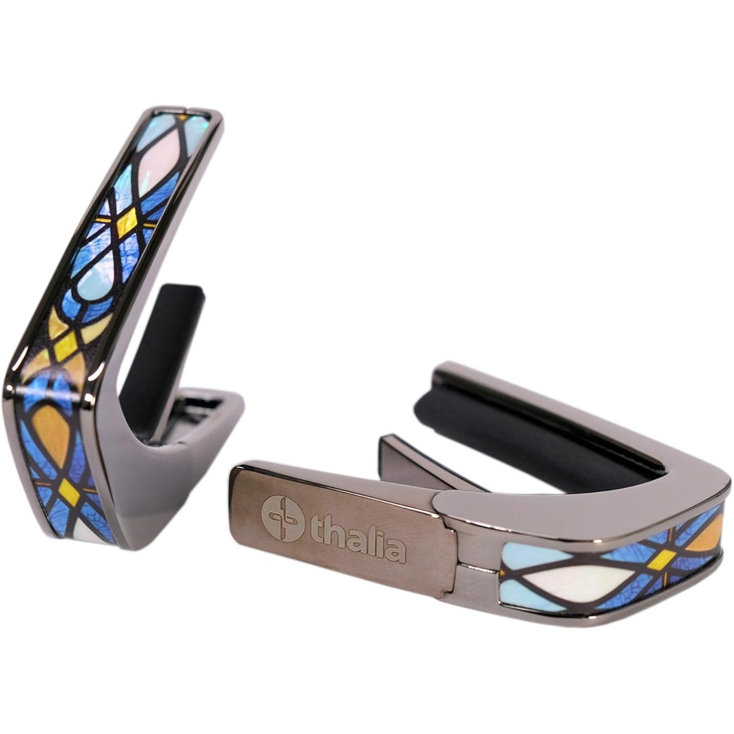 Thalia Deluxe Series Black Chrome Finish Guitar Capo, Stained Glass