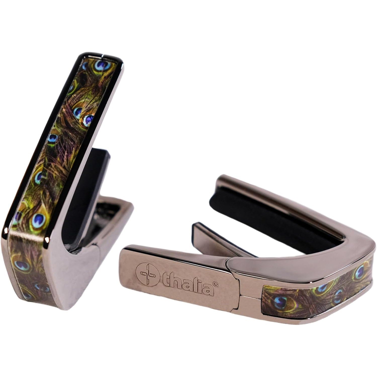 Thalia Deluxe Series Black Chrome Finish Guitar Capo, Pearl Peacock