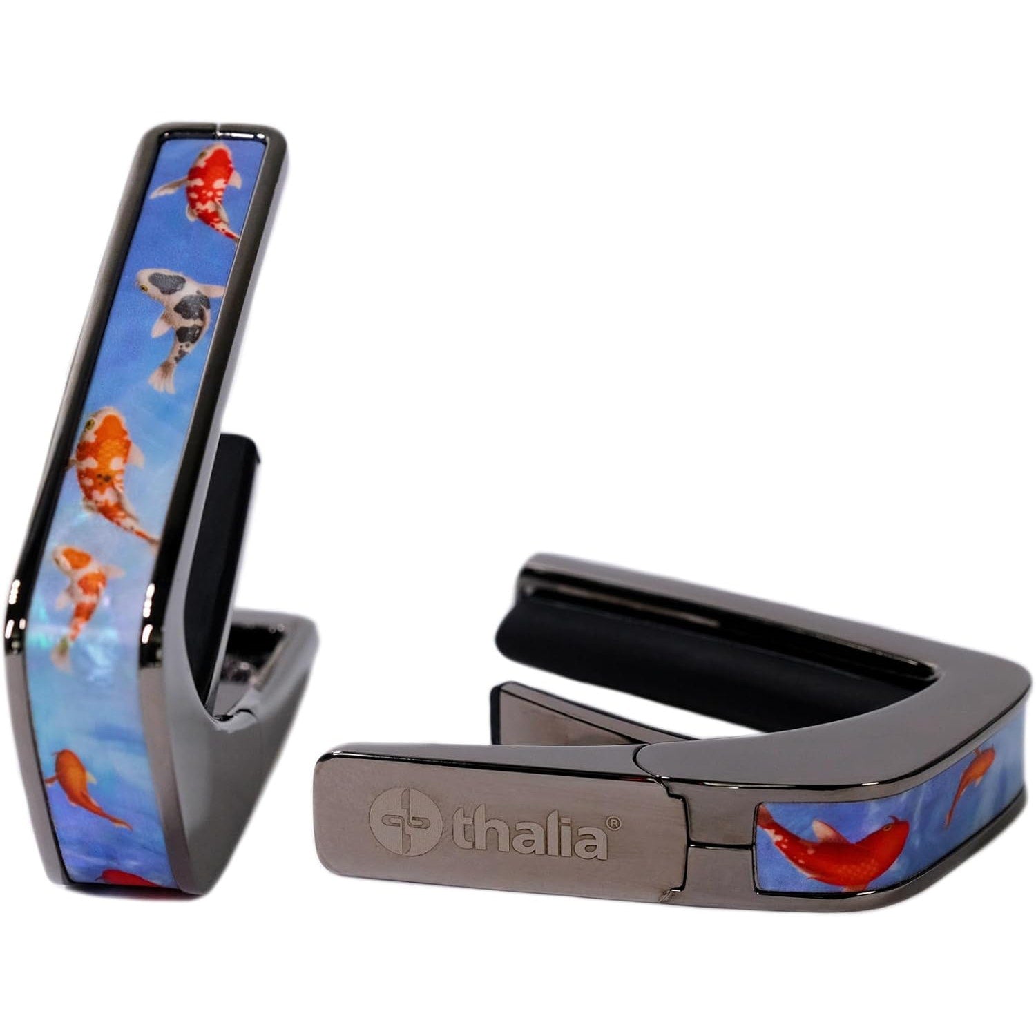 Thalia Deluxe Series Black Chrome Finish Guitar Capo, Koi Pond of Pearl