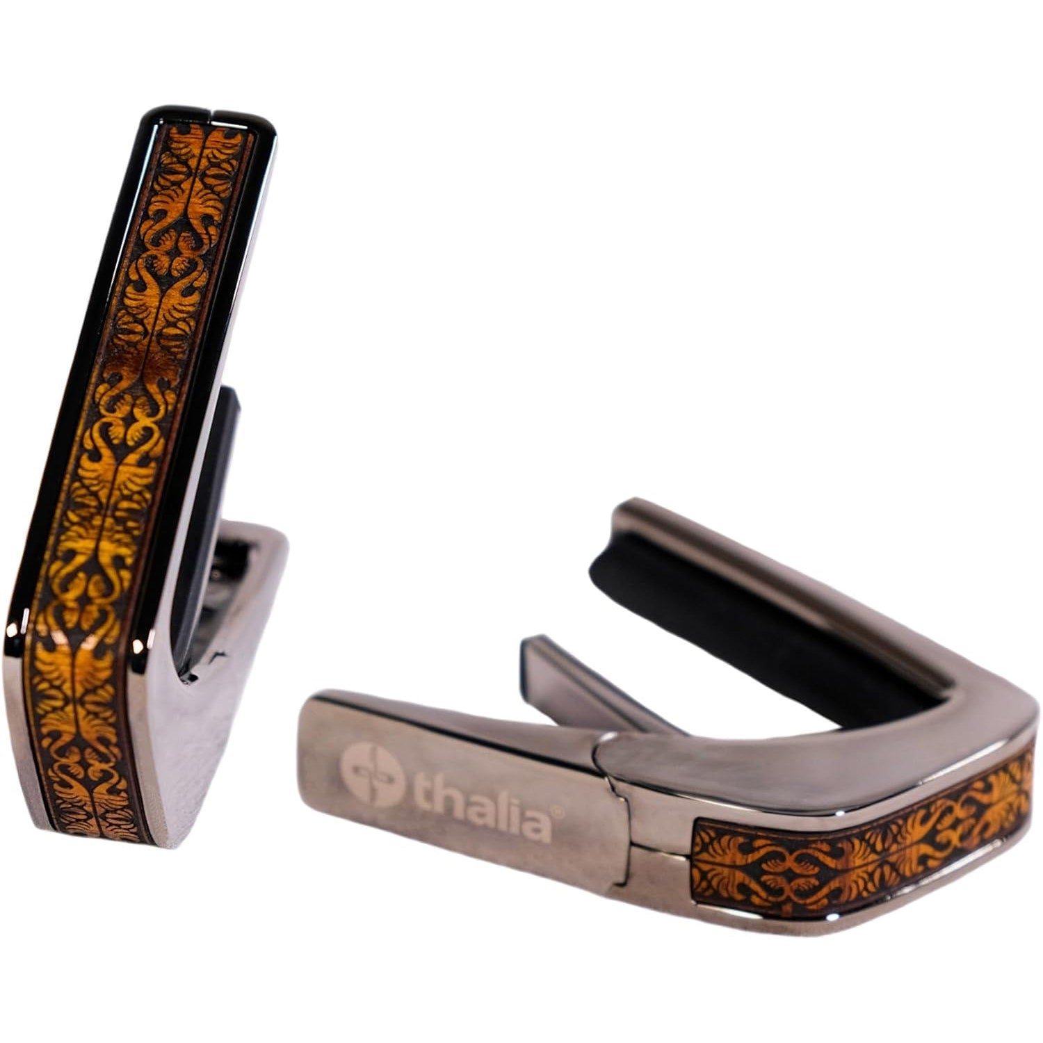 Thalia Deluxe Series Black Chrome Finish Guitar Capo, Koa Nouveau