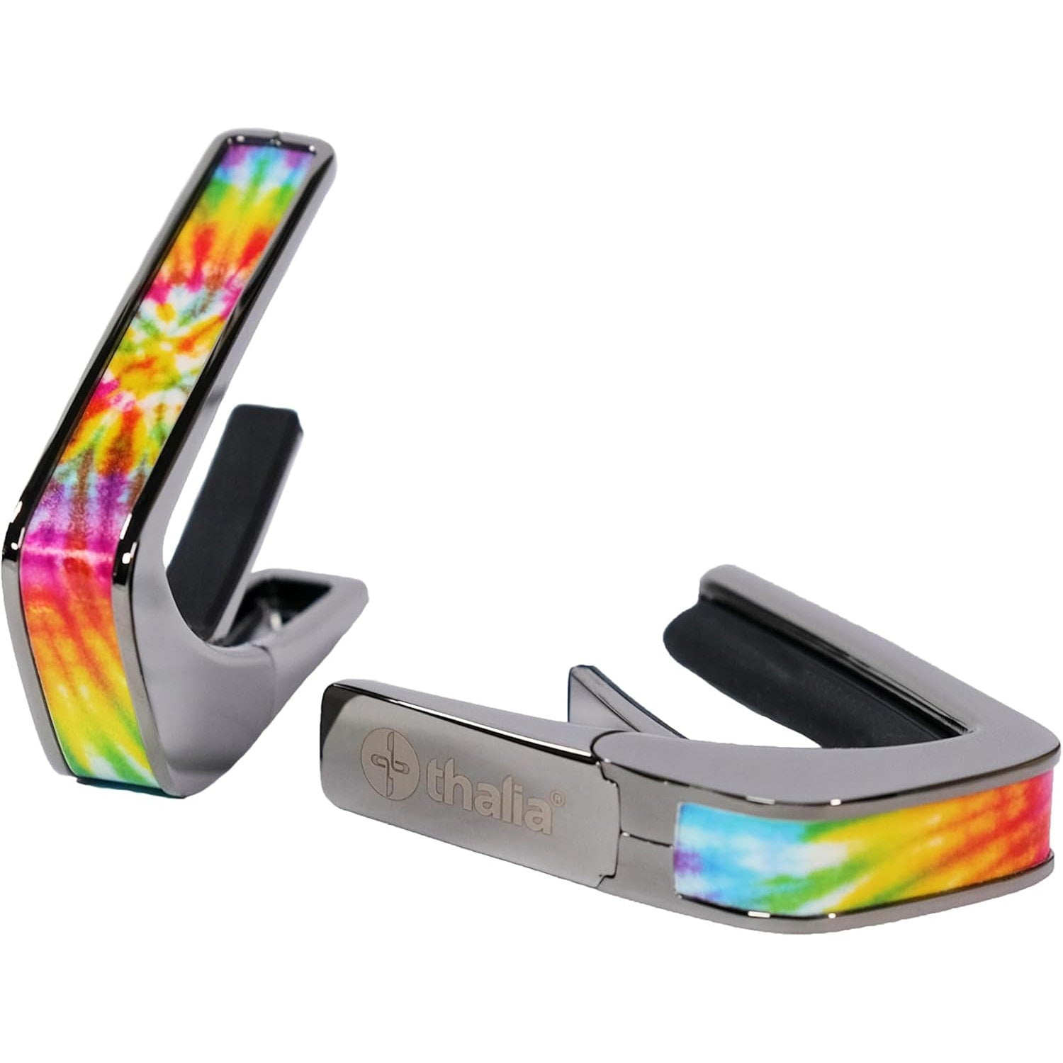 Thalia Deluxe Series Black Chrome Finish Guitar Capo, Pearl Tie-Dye