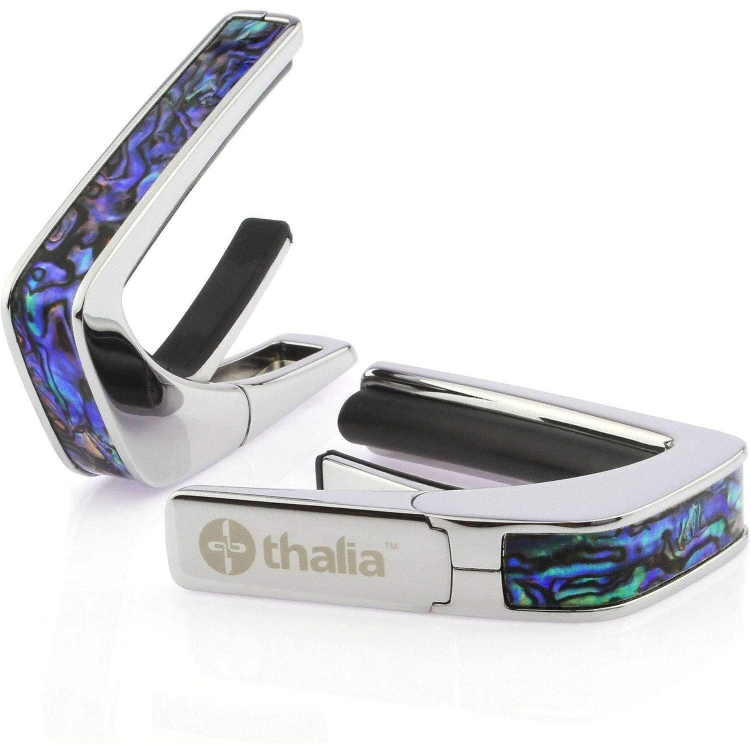Thalia Exotic Shell Collection Chrome Finish Guitar Capo, Blue Abalone Inlay