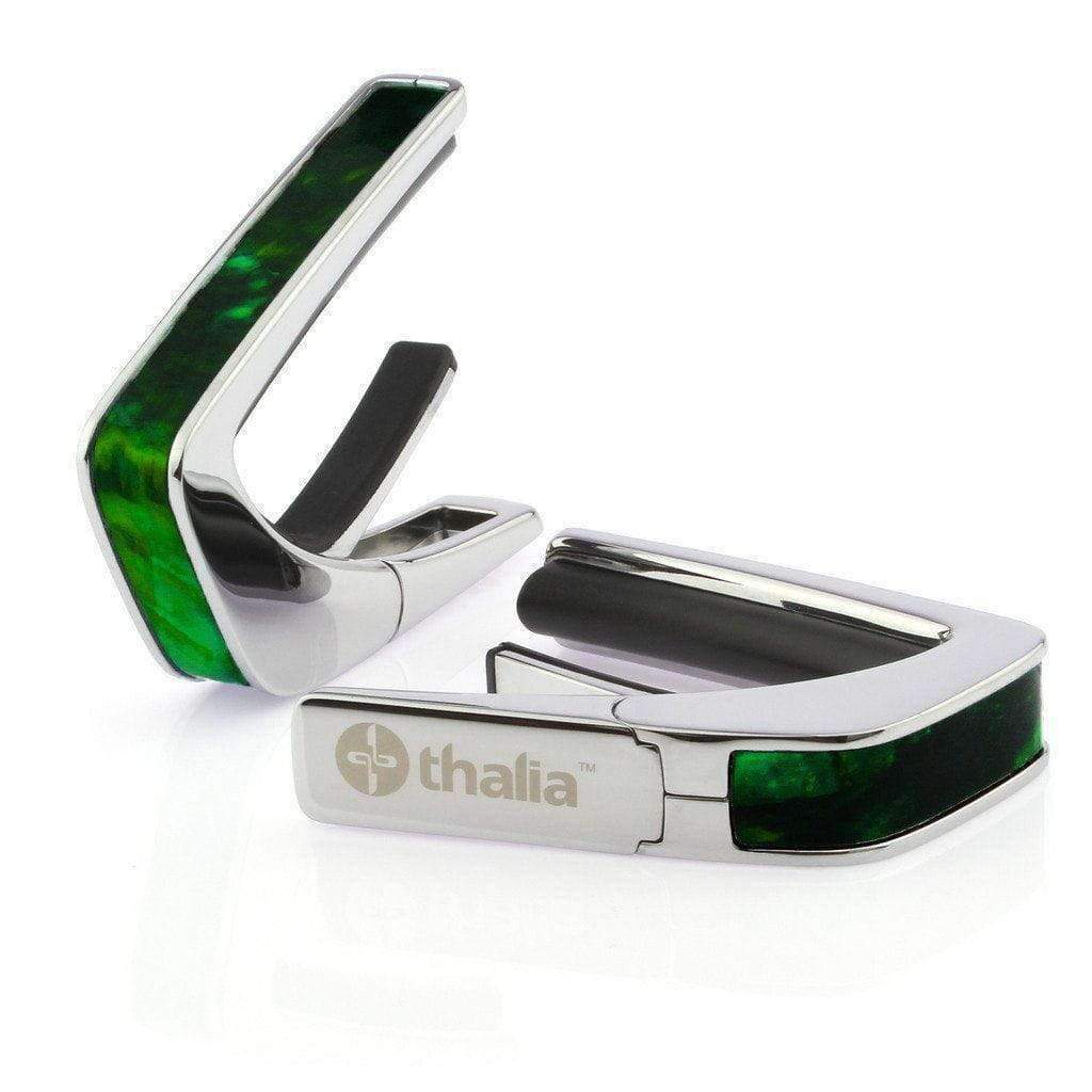 Thalia Exotic Shell Collection Chrome Finish Guitar Capo, Green Angel Wing Inlay