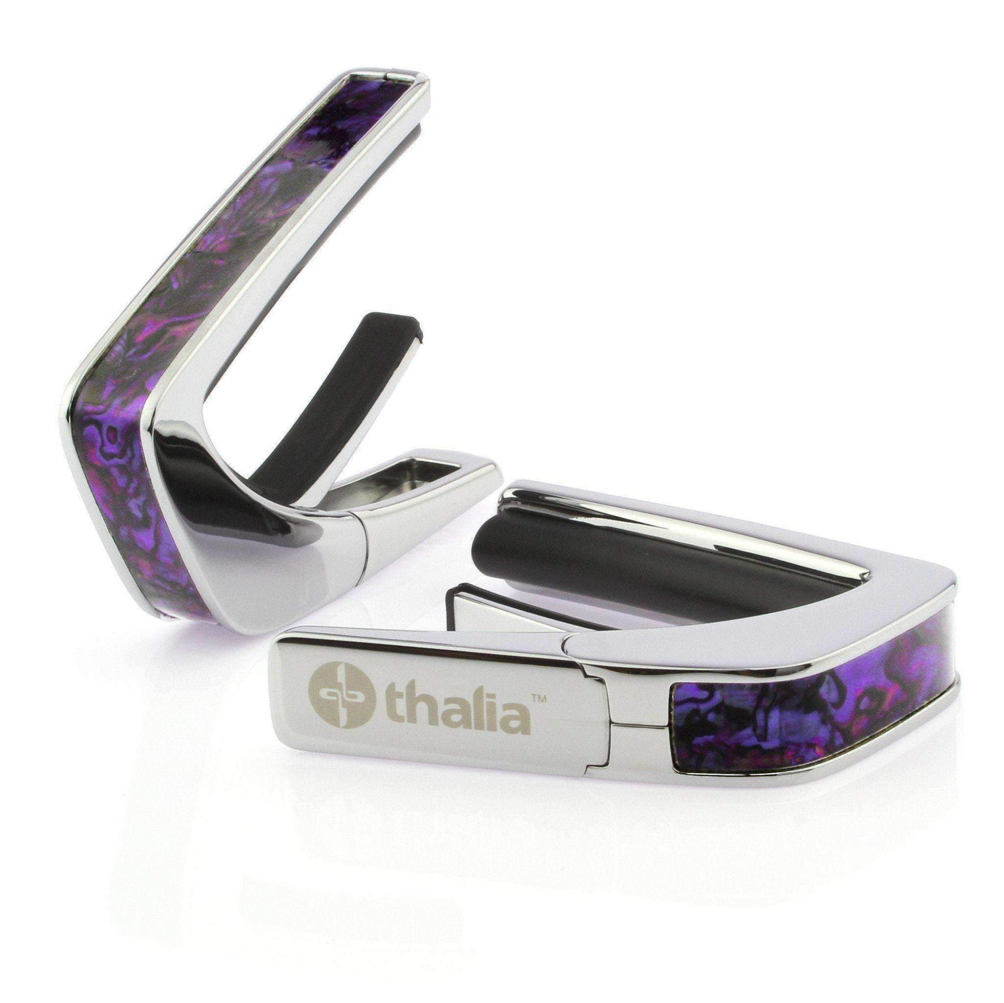 Thalia Exotic Shell Collection Chrome Finish Guitar Capo, Purple Paua Inlay