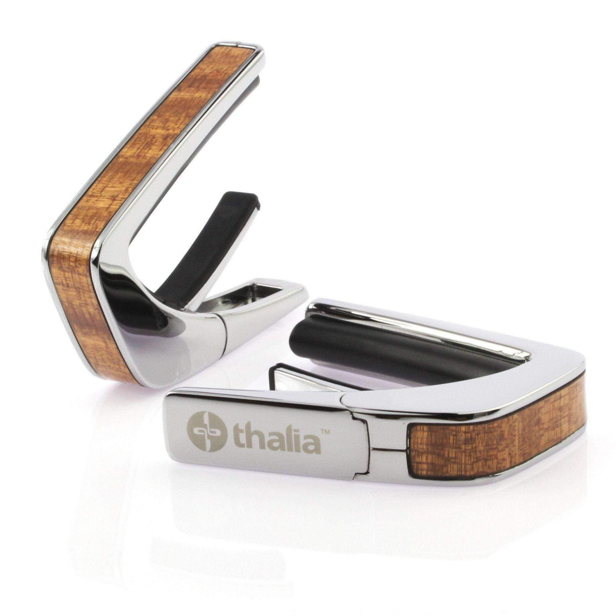 Thalia Exotic Wood Collection Chrome Finish Guitar Capo, Sapele Inlay