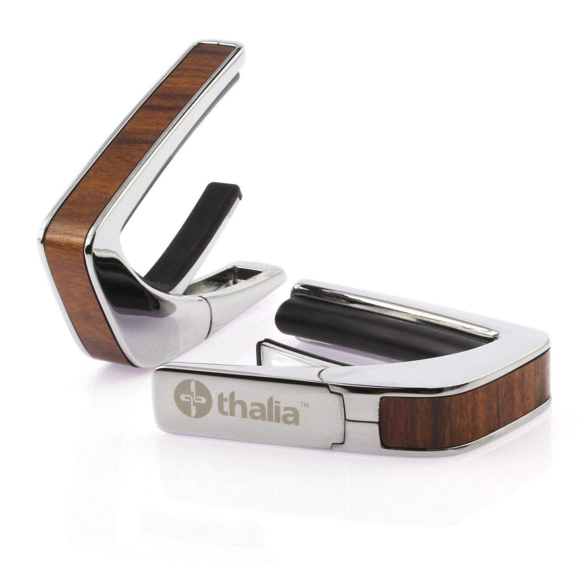 Thalia Exotic Wood Collection Chrome Finish Guitar Capo, Santos Rosewood Inlay