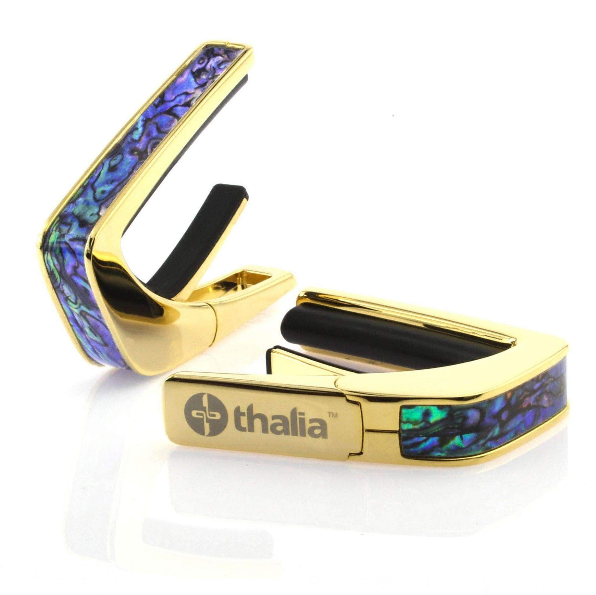 Thalia Exotic Shell Collection 24k Gold Finish Guitar Capo, Blue Abalone Inlay