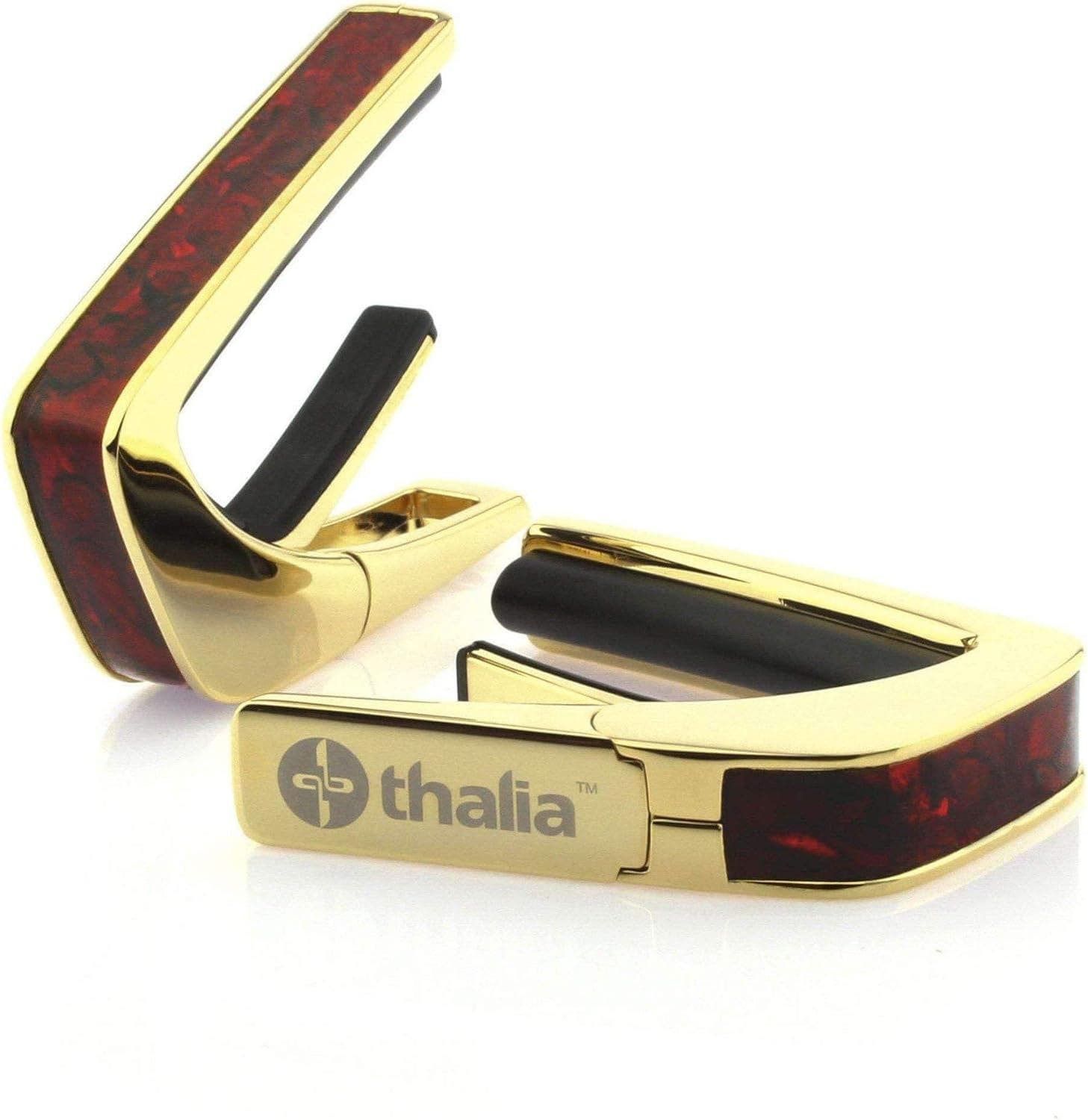 Thalia Exotic Shell Collection 24k Gold Finish Guitar Capo, Crimson Paua Inlay