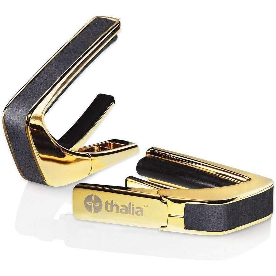 Thalia Premium Series Shell Collection 24K Gold Finish Guitar Capo, Ebony Inked Inlay