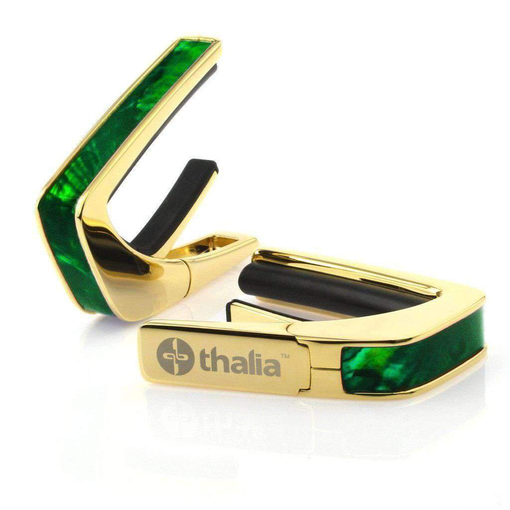 Thalia Exotic Shell Collection 24k Gold Finish Guitar Capo, Green Angel Wing Inlay