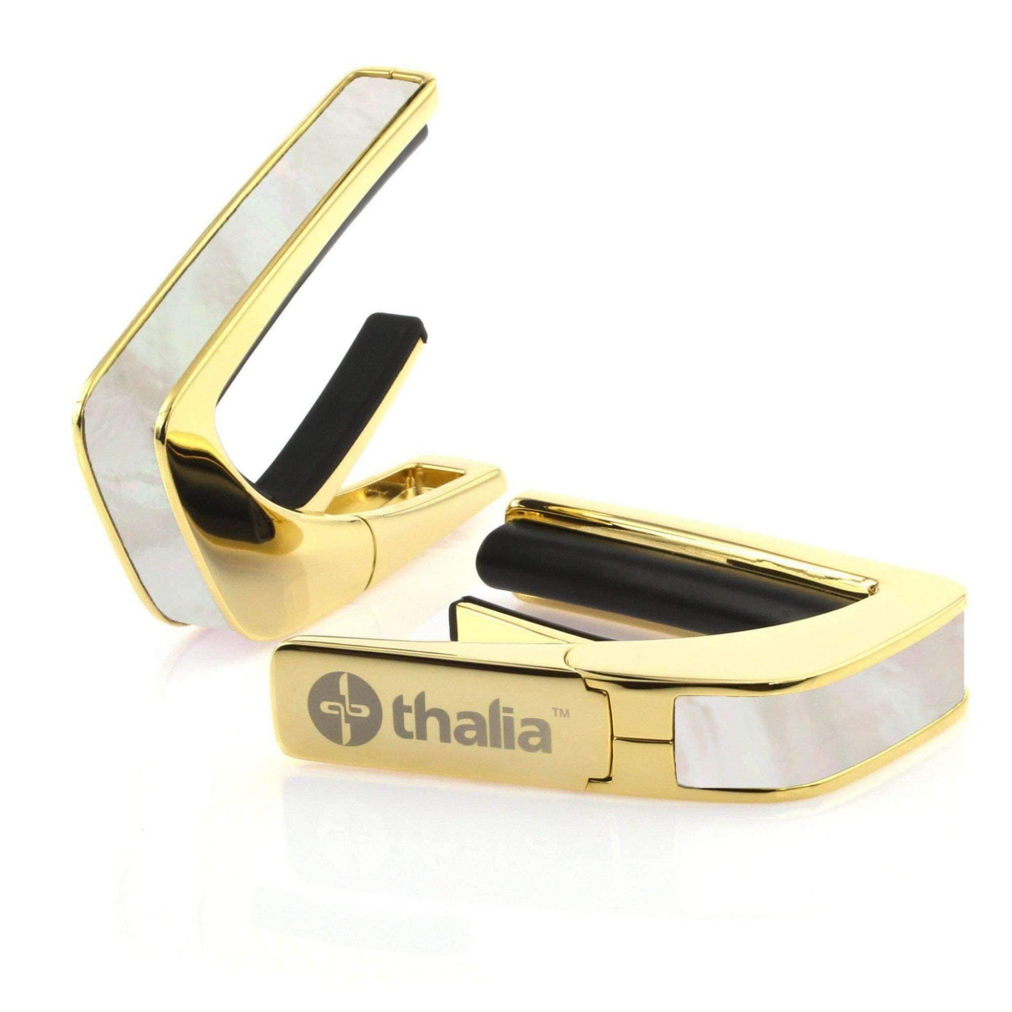 Thalia Exotic Shell Collection 24k Gold Finish Guitar Capo, White Mother of Pearl Inlay