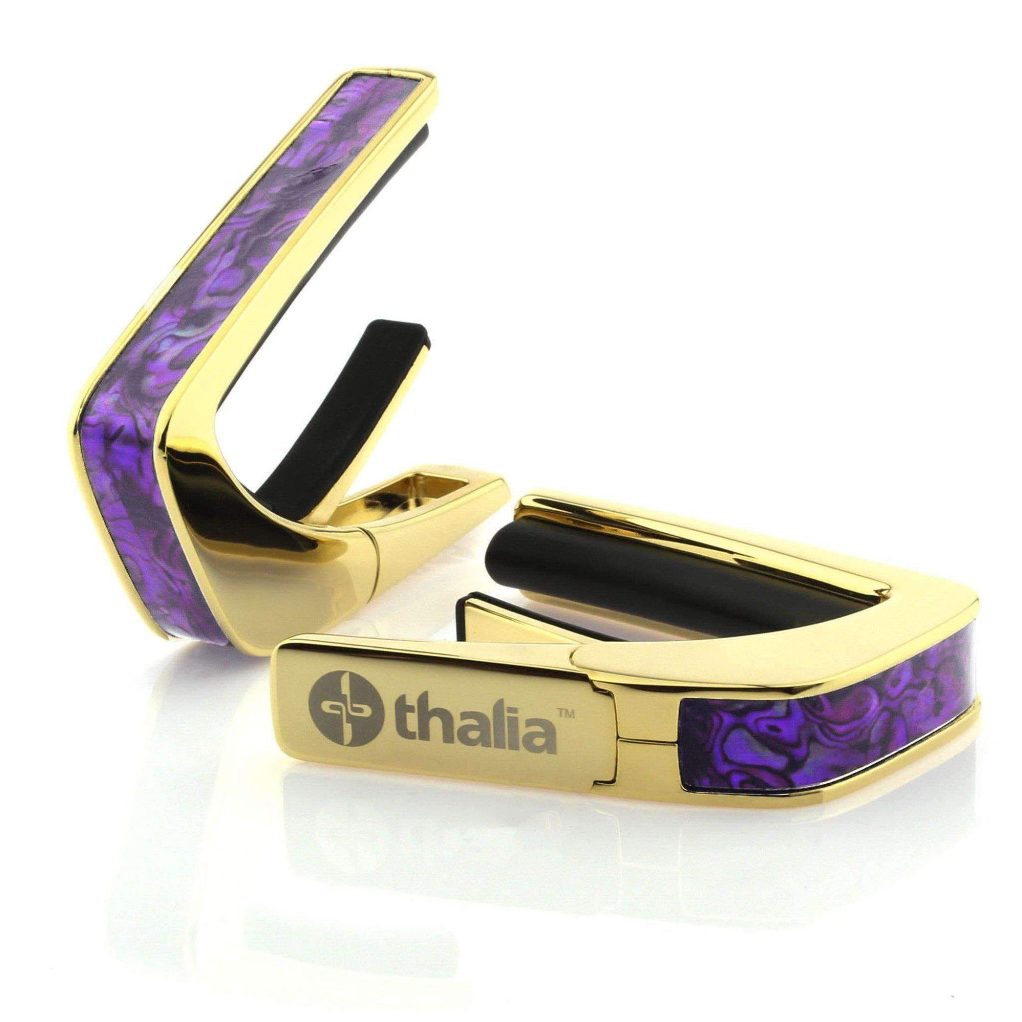 Thalia Exotic Shell Collection 24k Gold Finish Guitar Capo, Purple Paua Inlay