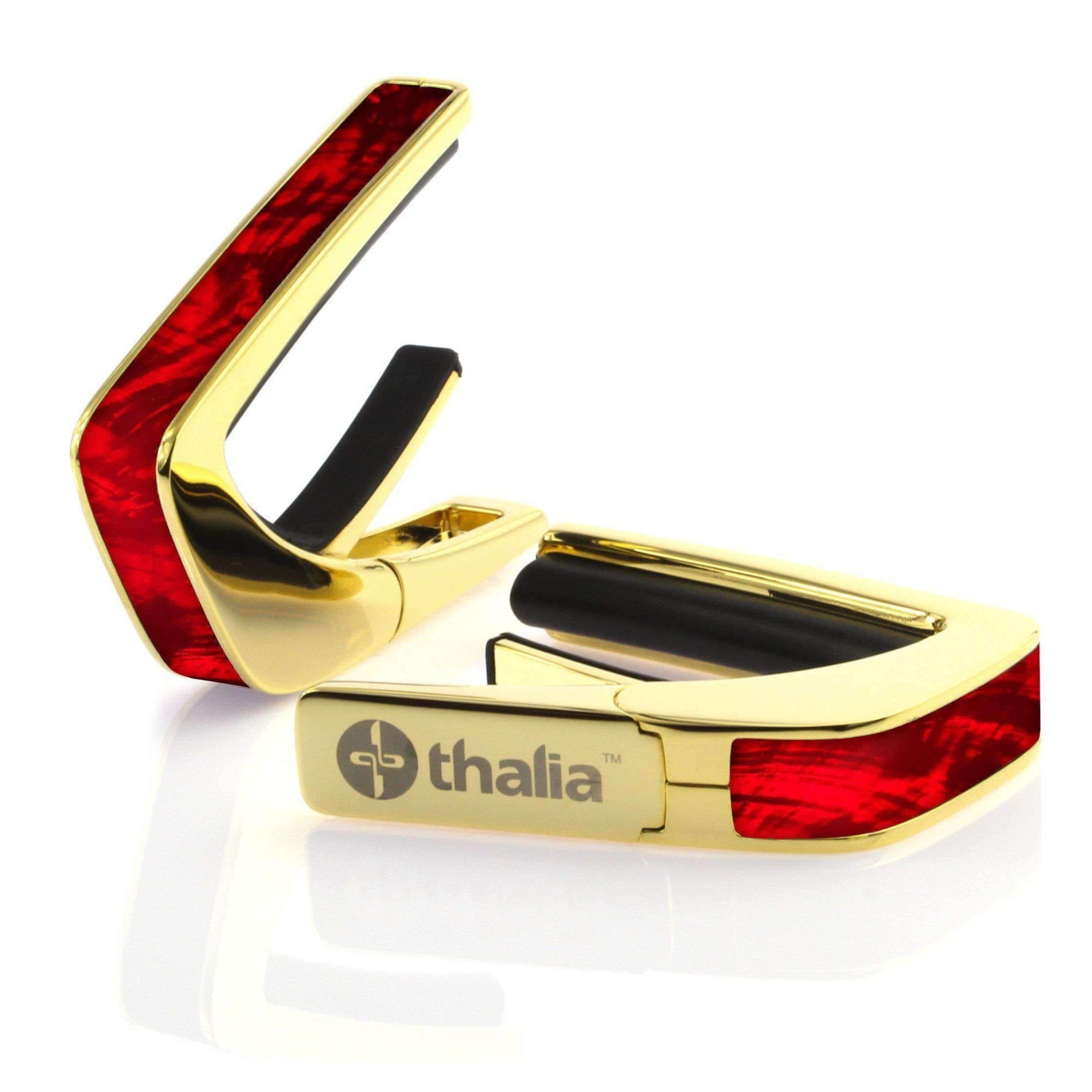 Thalia Exotic Shell Collection 24k Gold Finish Guitar Capo, Red Angel Wing Inlay