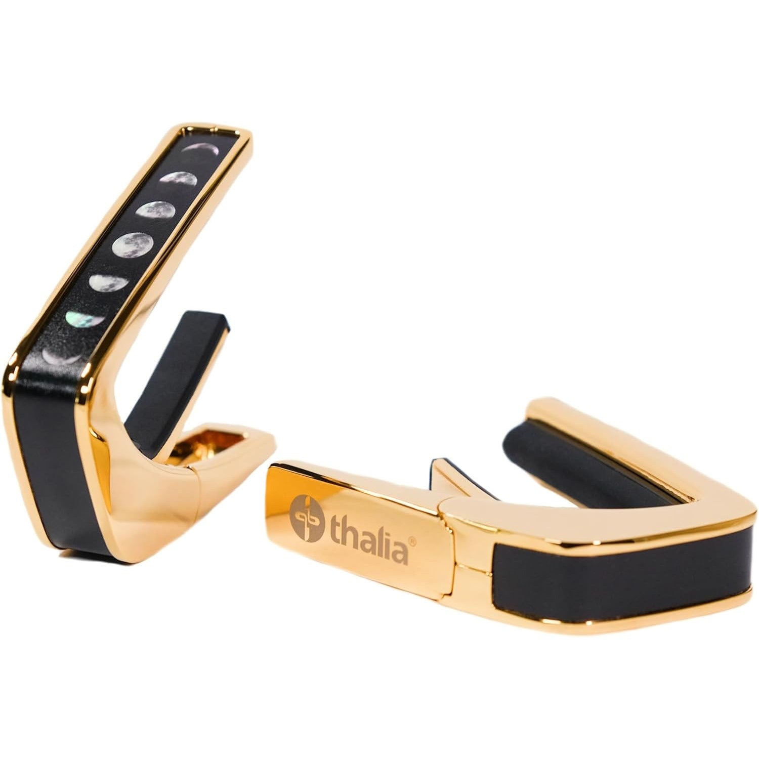 Thalia Deluxe Series 24k Gold Finish Guitar Capo, Moon Phases on Pearl