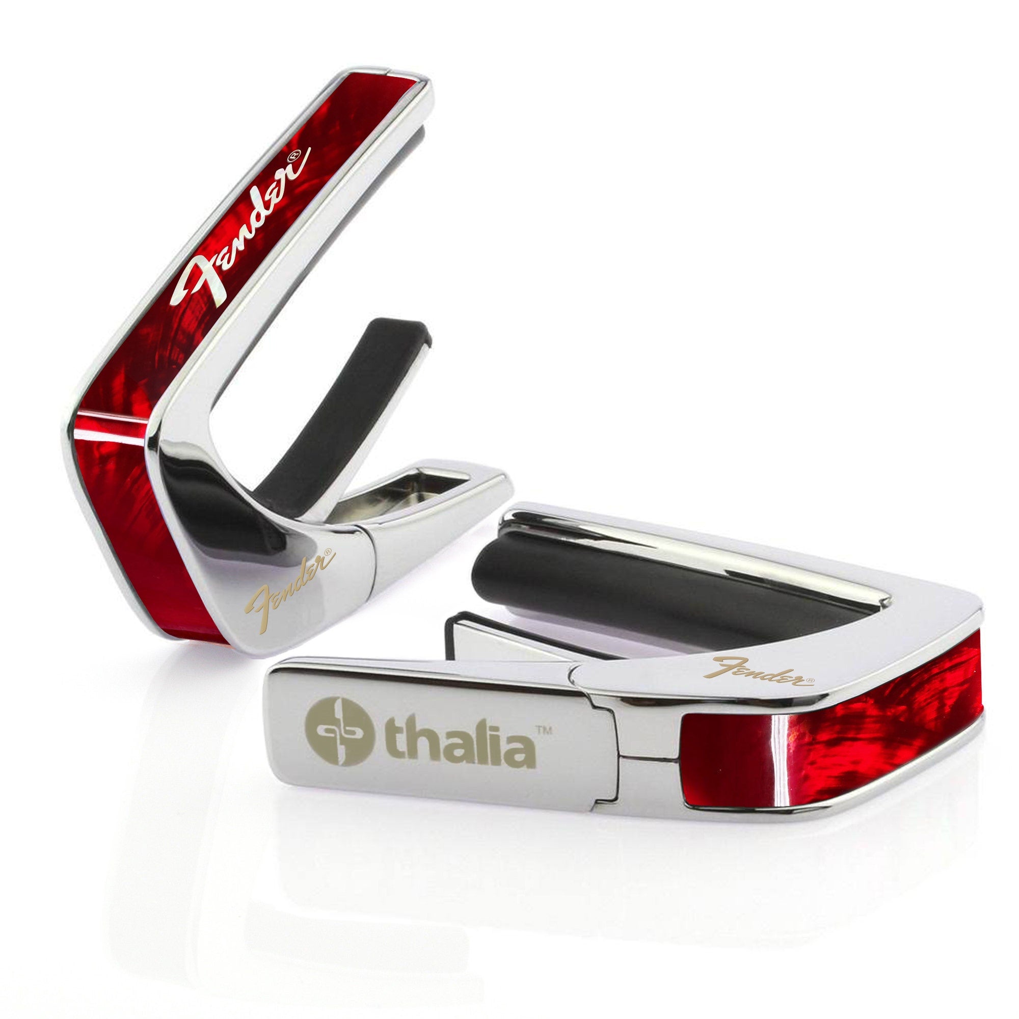 Thalia Fender Licensed Chrome Finish Guitar Capo, Red Angel Wing White Perine Logo