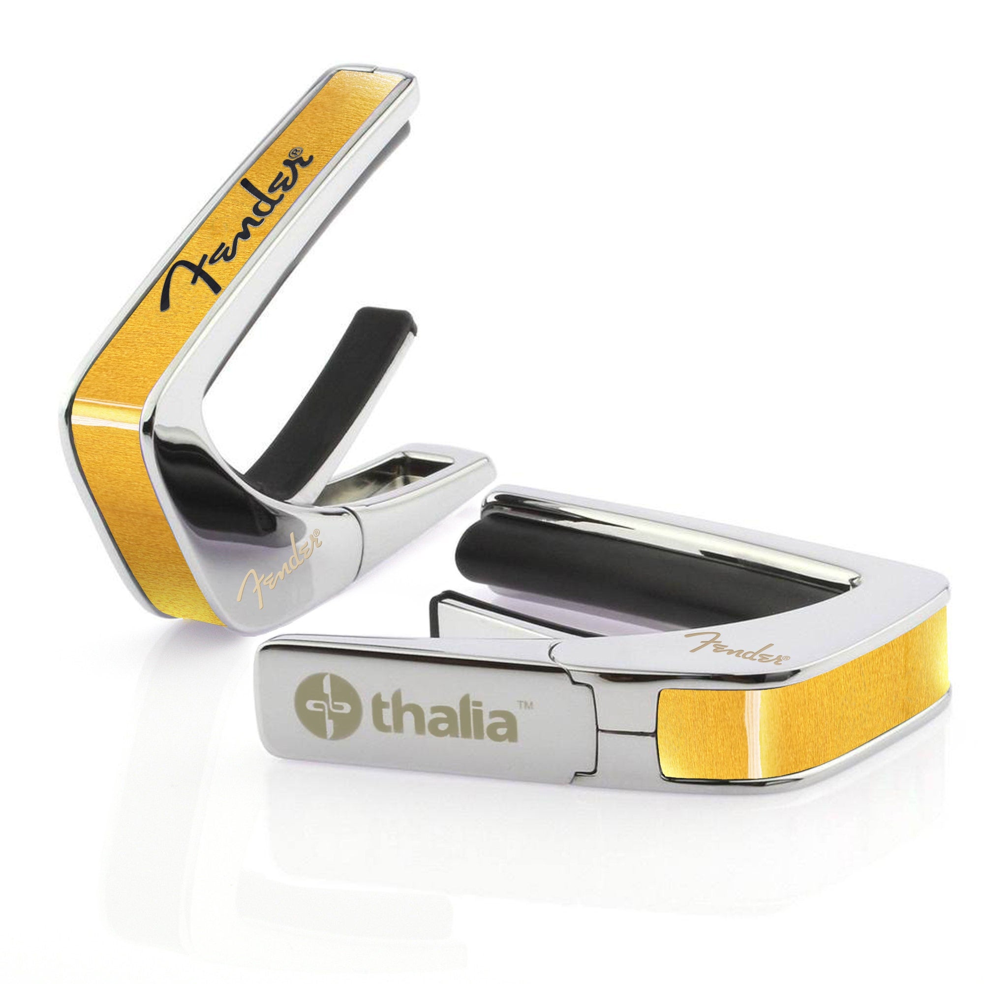 Thalia Fender Licensed Chrome Finish Guitar Capo, Maple Black Spaghetti Logo