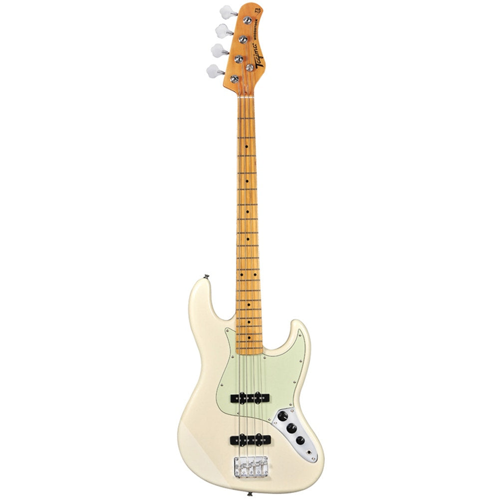Tagima Guitars TW-73 Electric Bass Guitar, Mint Green Pickguard, Vintage White TW73