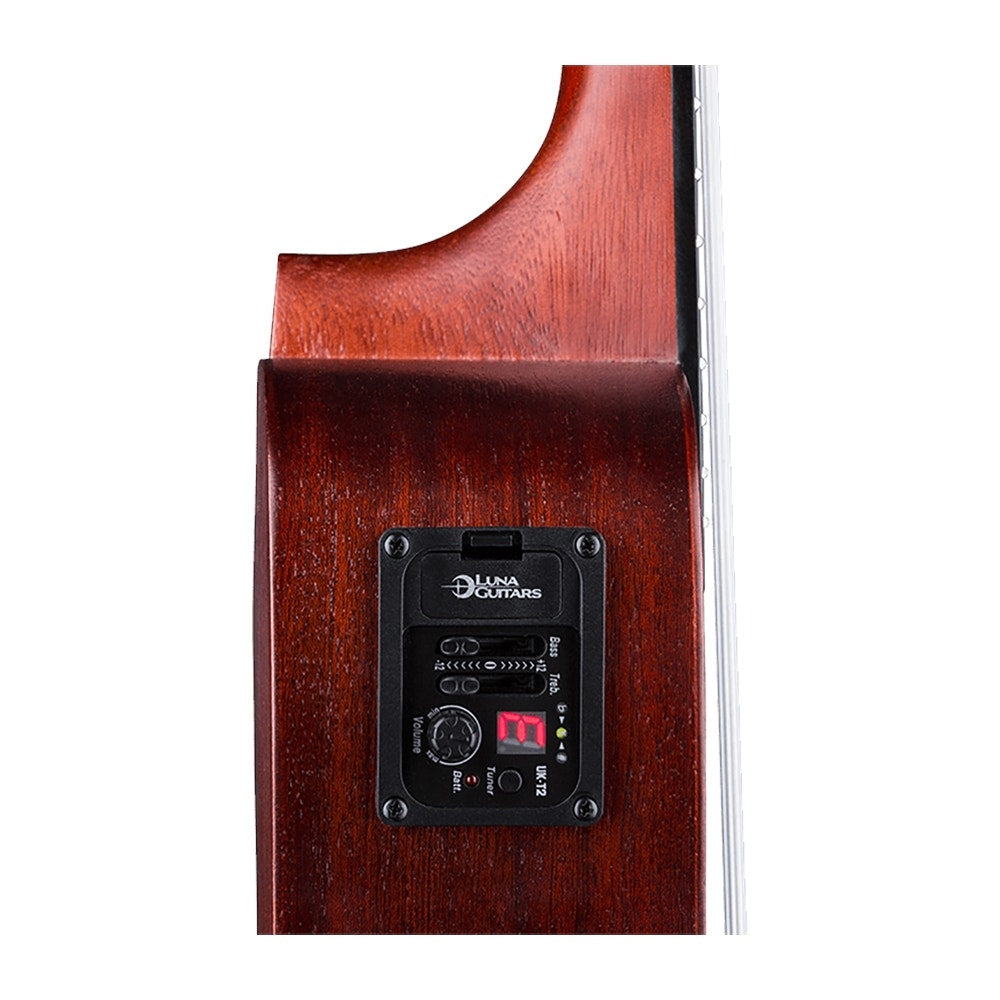Luna Uke Vintage Mahogany Acoustic-Electric Ukulele, Concert - Red Satin (Non-Cutaway)