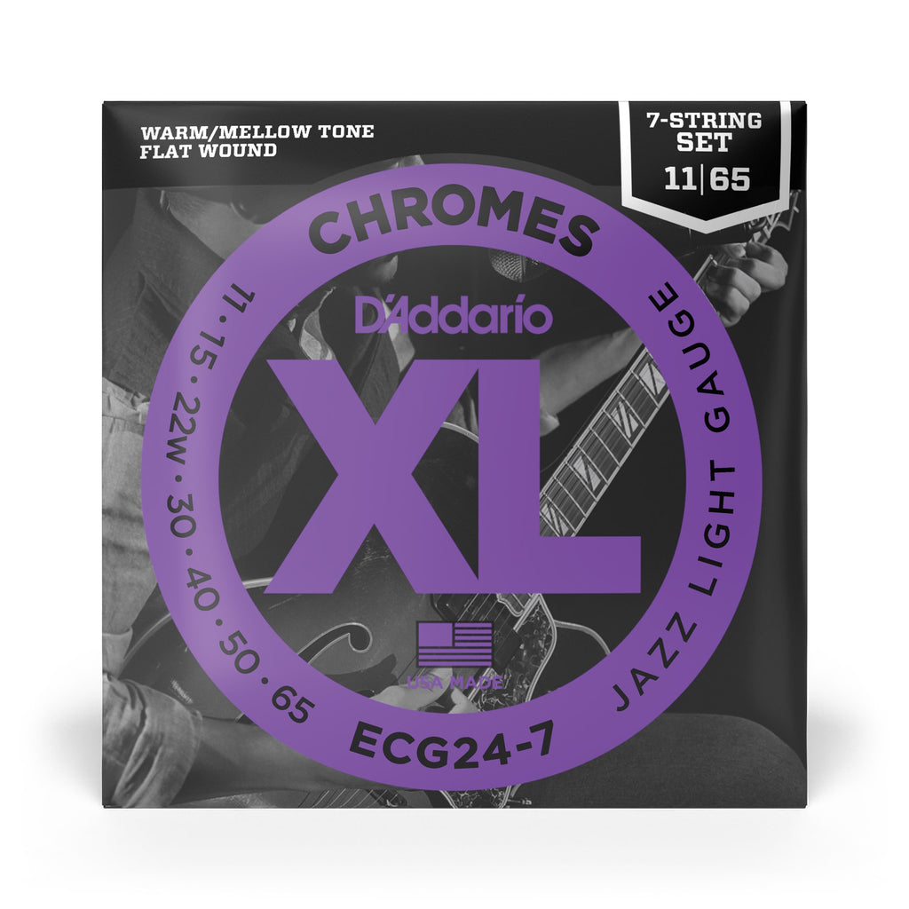 5 Sets of D'Addario ECG24-7 Chromes Flat Wound 7-String Jazz Light Electric Guitar Strings (11-65)