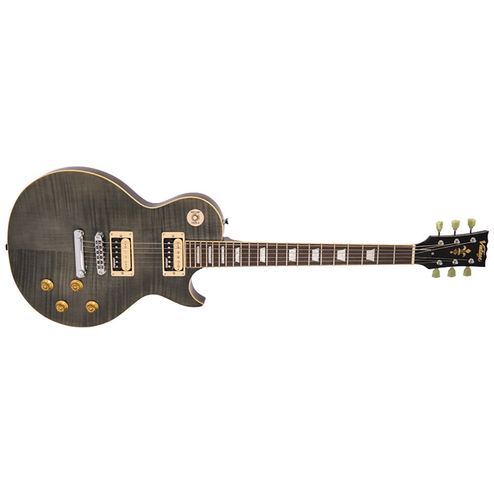 Vintage Guitars V100T Singlecut Electric Guitar, Flame Maple, Black (E-STOCK)