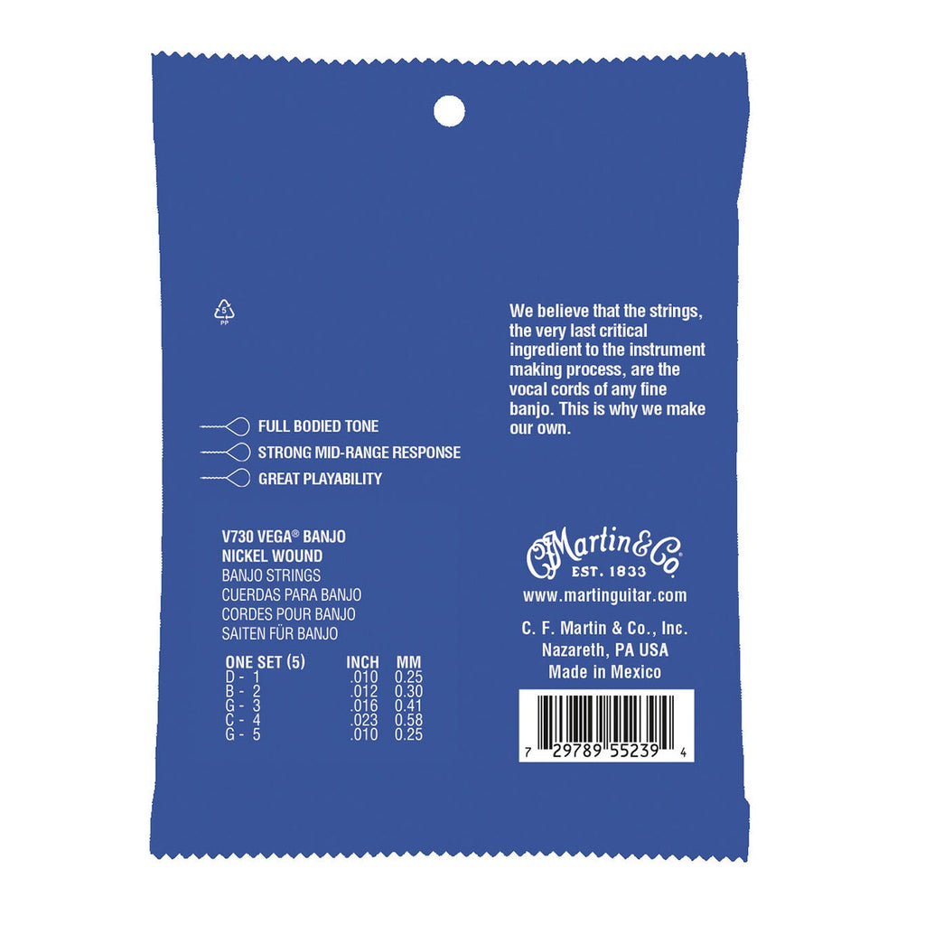 Martin V730 Vega Banjo Strings, 5-String, Medium (10-23)