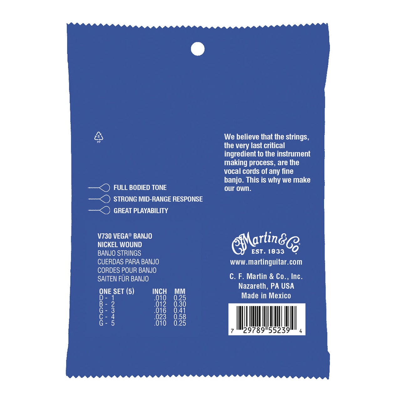 Martin V730 Vega Banjo Strings, 5-String, Medium (10-23)