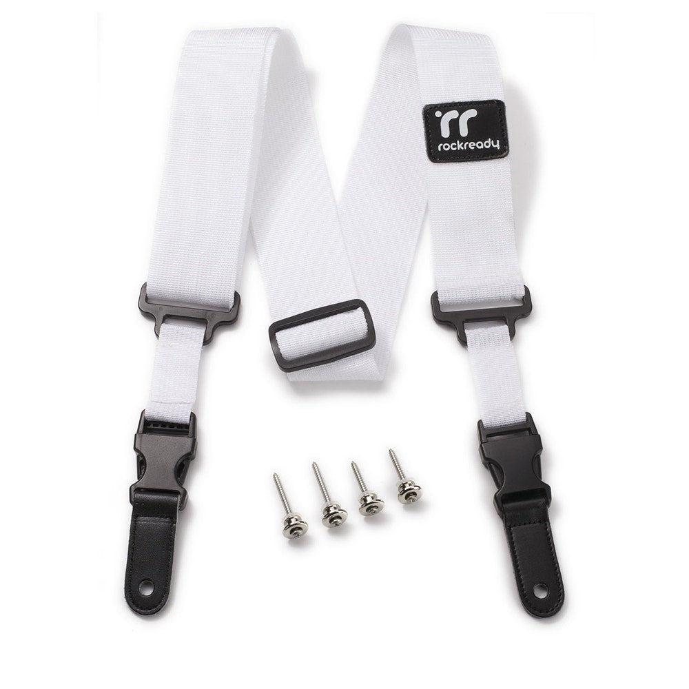 RockReady Snap! Strap Locking Guitar Bass Strap, 42"-63", 2" Width, White