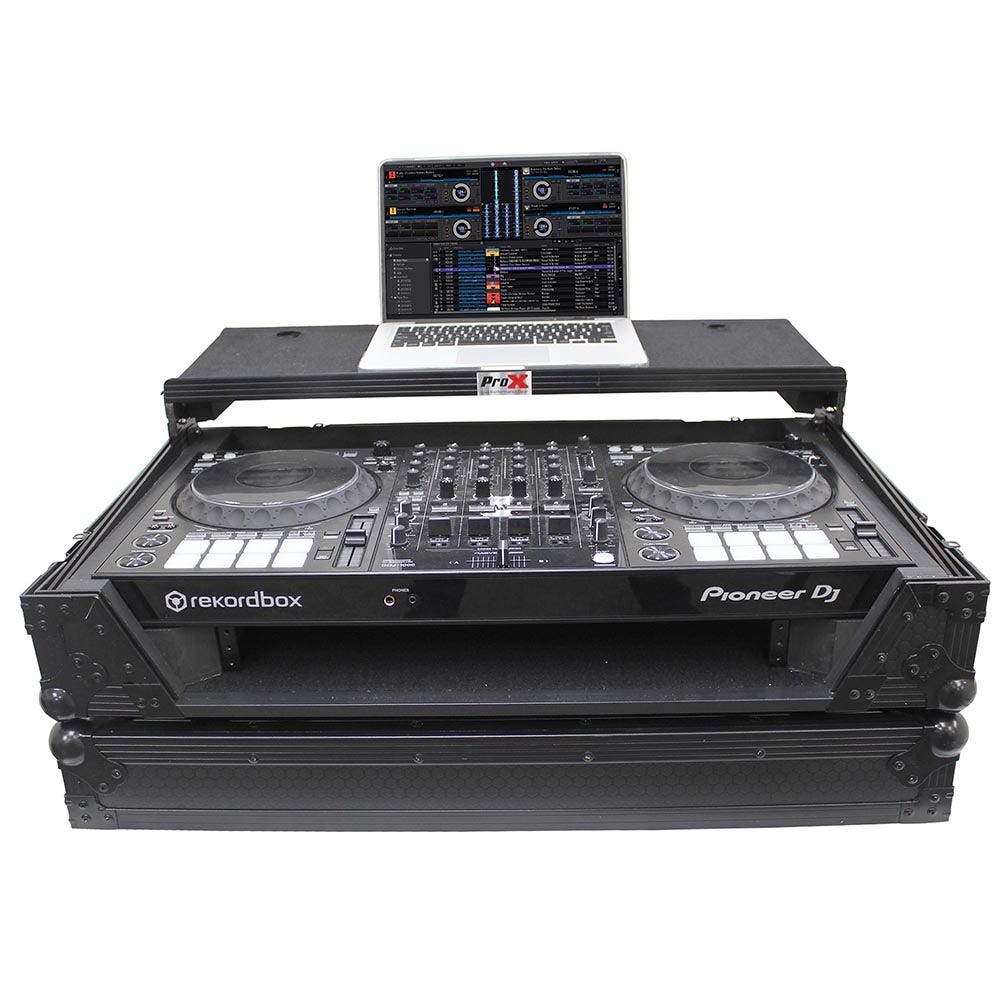 ProX XS-DDJ1000WLTBL Flight Case for Pioneer DDJ1000 & DDJ1000SRT Digital Controller w/ Laptop Shelf and Wheels, Black on Black
