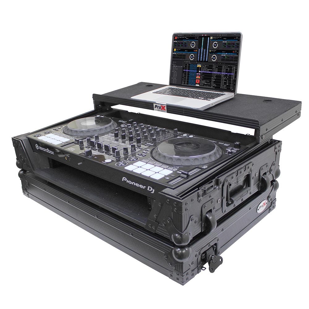 ProX XS-DDJ1000WLTBL Flight Case for Pioneer DDJ1000 & DDJ1000SRT Digital Controller w/ Laptop Shelf and Wheels, Black on Black