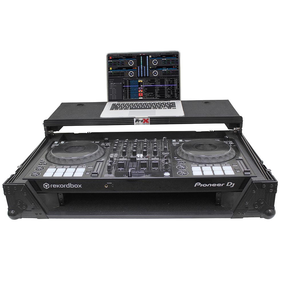 ProX XS-DDJ1000WLTBL Flight Case for Pioneer DDJ1000 & DDJ1000SRT Digital Controller w/ Laptop Shelf and Wheels, Black on Black