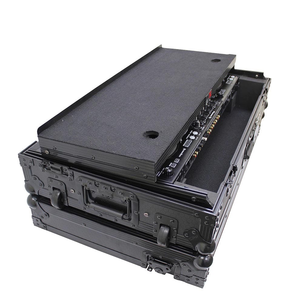 ProX XS-DDJ1000WLTBL Flight Case for Pioneer DDJ1000 & DDJ1000SRT Digital Controller w/ Laptop Shelf and Wheels, Black on Black